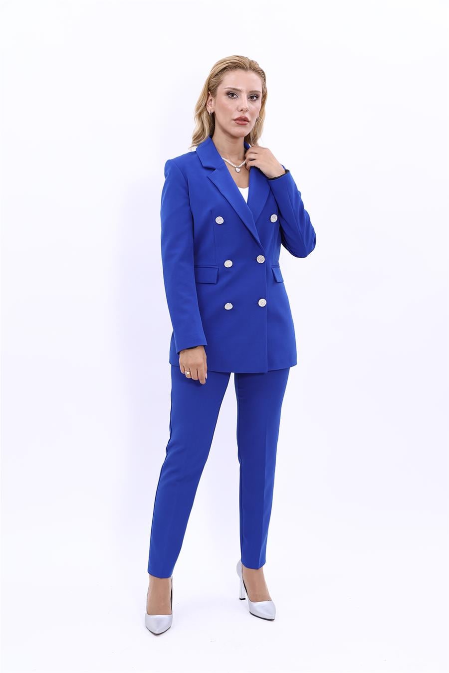 Erkek Yaka Kuruvaze Blazer Ceket & Dar Paça Pantolon-Saks Önder Özsoy 1034510 Blazer Ceket & Boru Paça Pantolon Takım