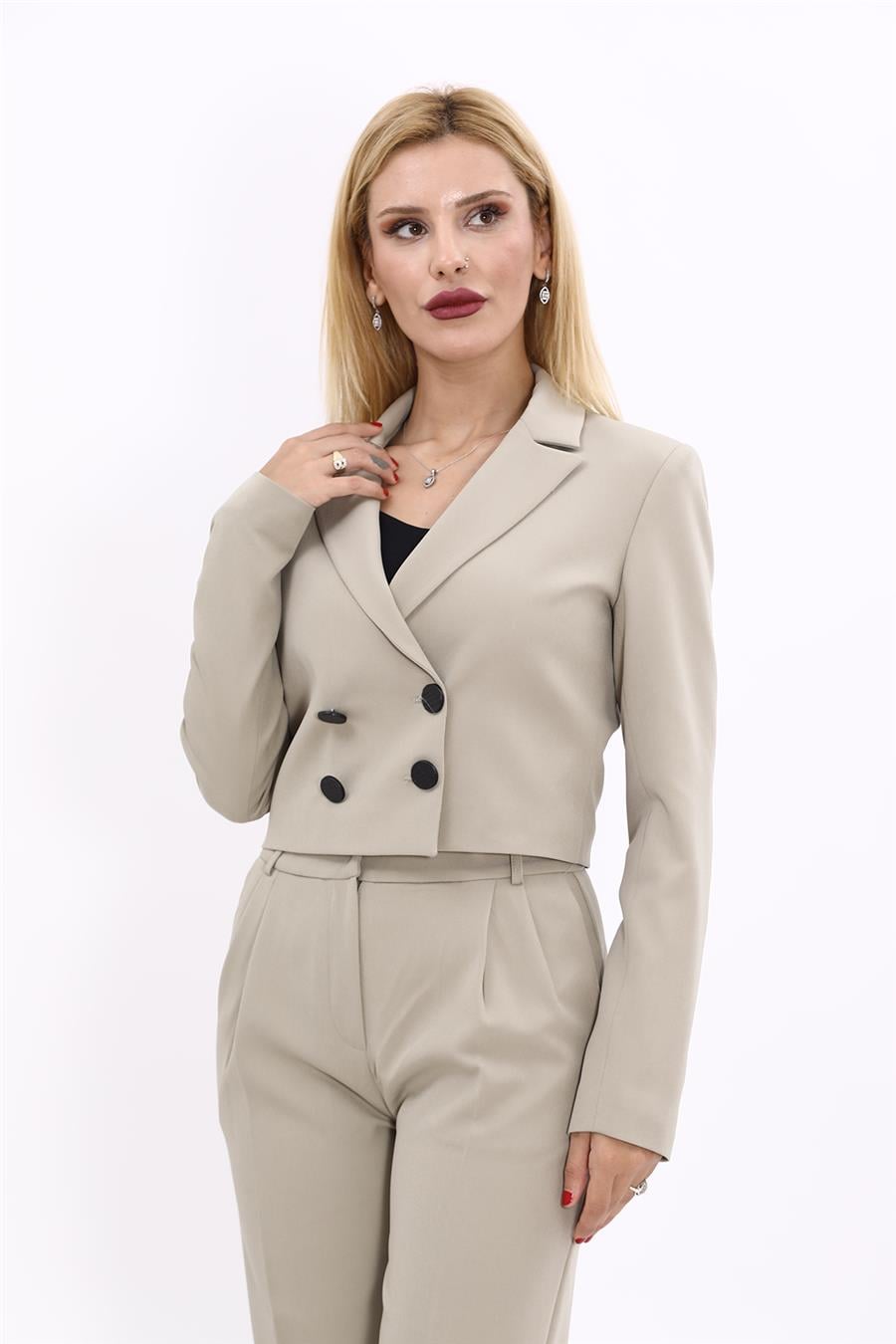 Erkek Yaka Kuruvaze Kısa Ceket-Bambu Önder Özsoy 1048100 Mini Blazer Ceket