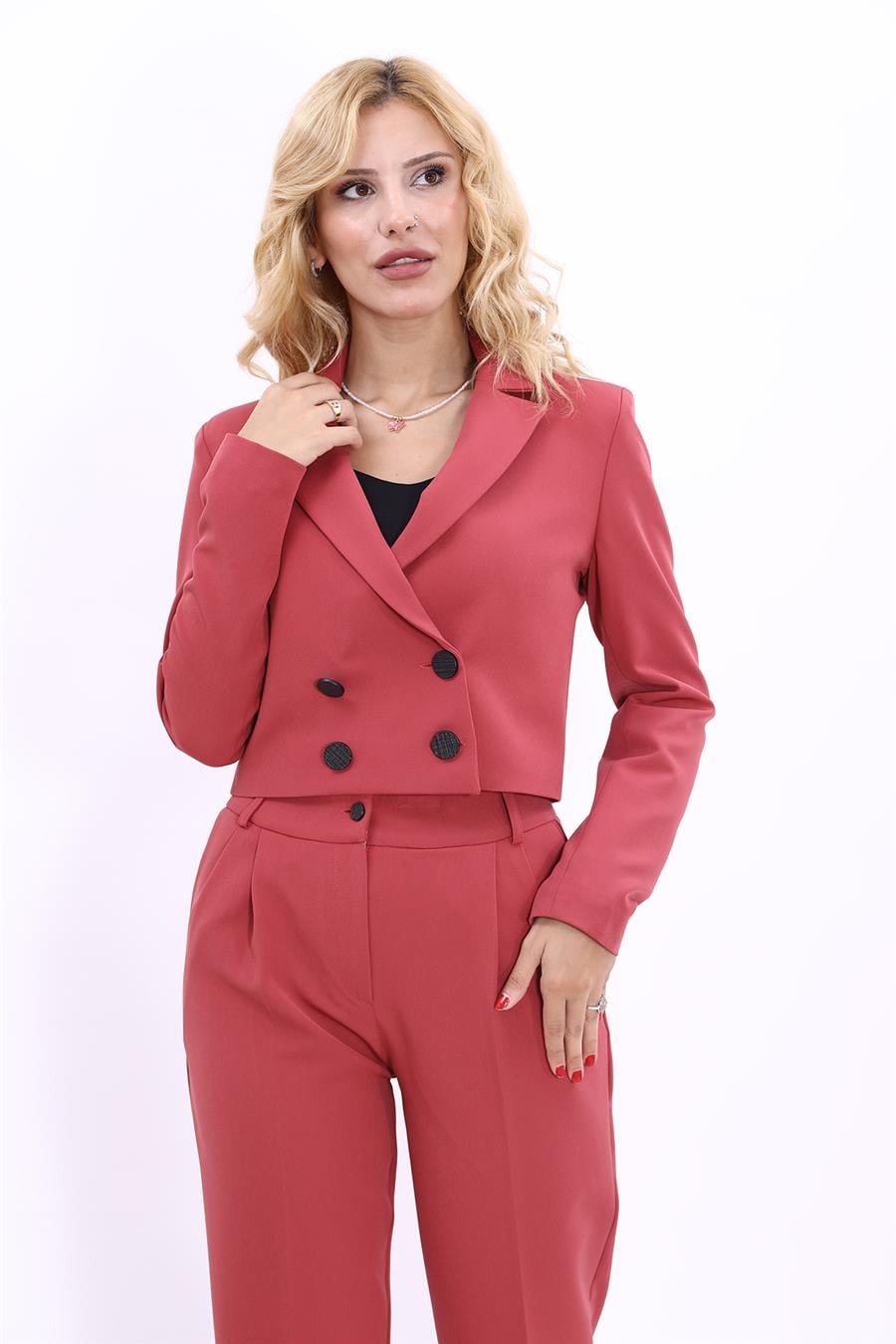 Erkek Yaka Kuruvaze Kısa Ceket-Kiremit Önder Özsoy 1048100 Mini Blazer Ceket