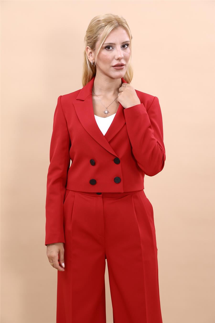 Erkek Yaka Kuruvaze Kısa Ceket-Kırmızı Önder Özsoy 1048100 Mini Blazer Ceket