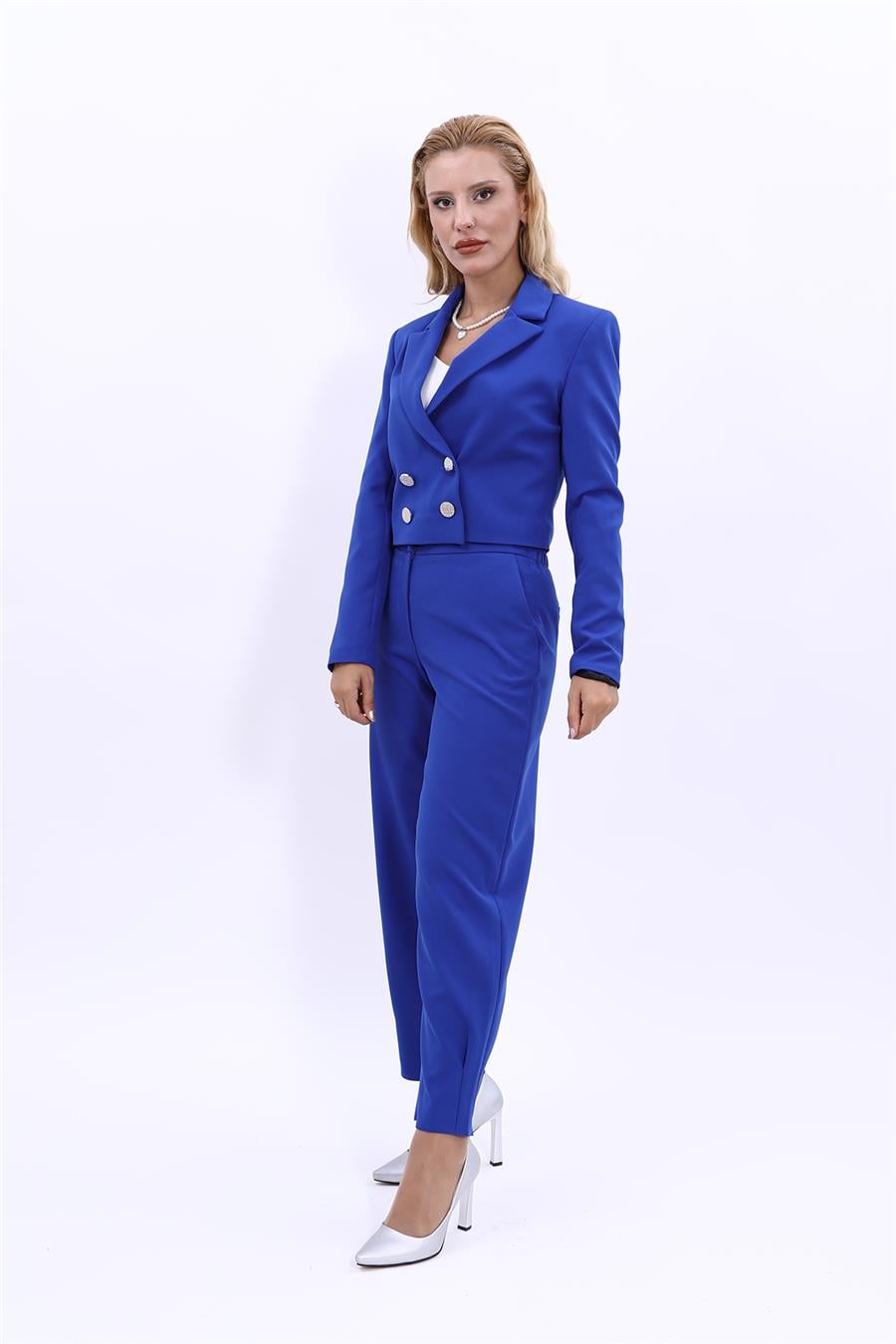 Erkek Yaka Kuruvaze Kısa Ceket & Paçası Pileli Pantolon-Saks Önder Özsoy 1048532 Mini Blazer Ceket & Pileli Paça Pantolon Takım
