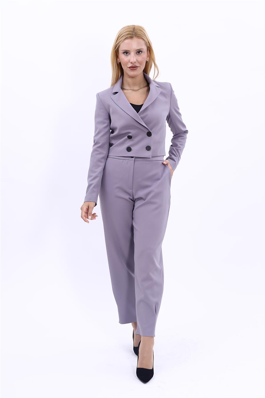 Erkek Yaka Kuruvaze Kısa Ceket & Paçası Pileli Pantolon-Antrasit Önder Özsoy 1048532 Mini Blazer Ceket & Pileli Paça Pantolon Takım