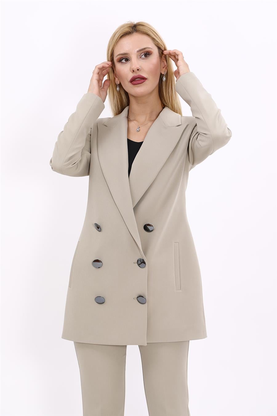 Erkek Yaka Kuruvaze Uzun Ceket-Bambu Önder Özsoy 1066100 Uzun Klasik Blazer Ceket