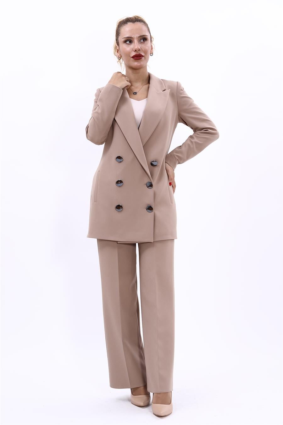 Erkek Yaka Kuruvaze Uzun Ceket & Bol Paça Pantolon-Taş Önder Özsoy 1066520 Uzun Klasik Blazer Ceket & Bol Paça Pantolon Takım