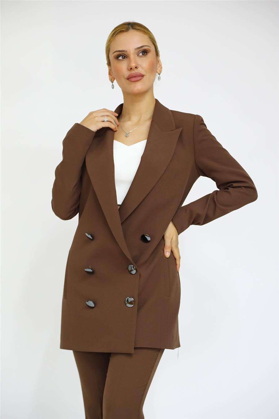 Erkek Yaka Kuruvaze Uzun Ceket-Kestane Önder Özsoy 1066100 Uzun Klasik Blazer Ceket
