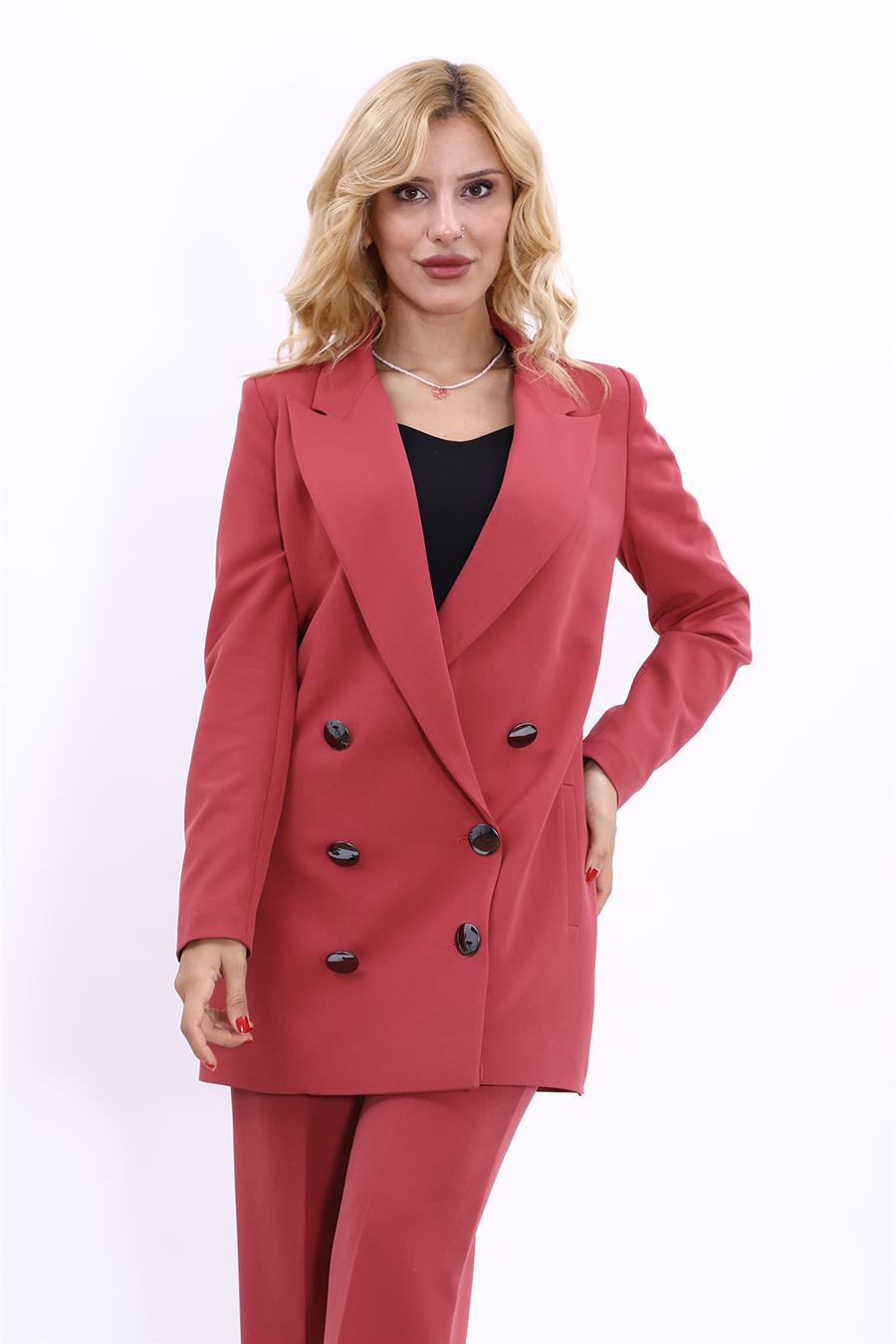 Erkek Yaka Kuruvaze Uzun Ceket-Kiremit Önder Özsoy 1066100 Uzun Klasik Blazer Ceket