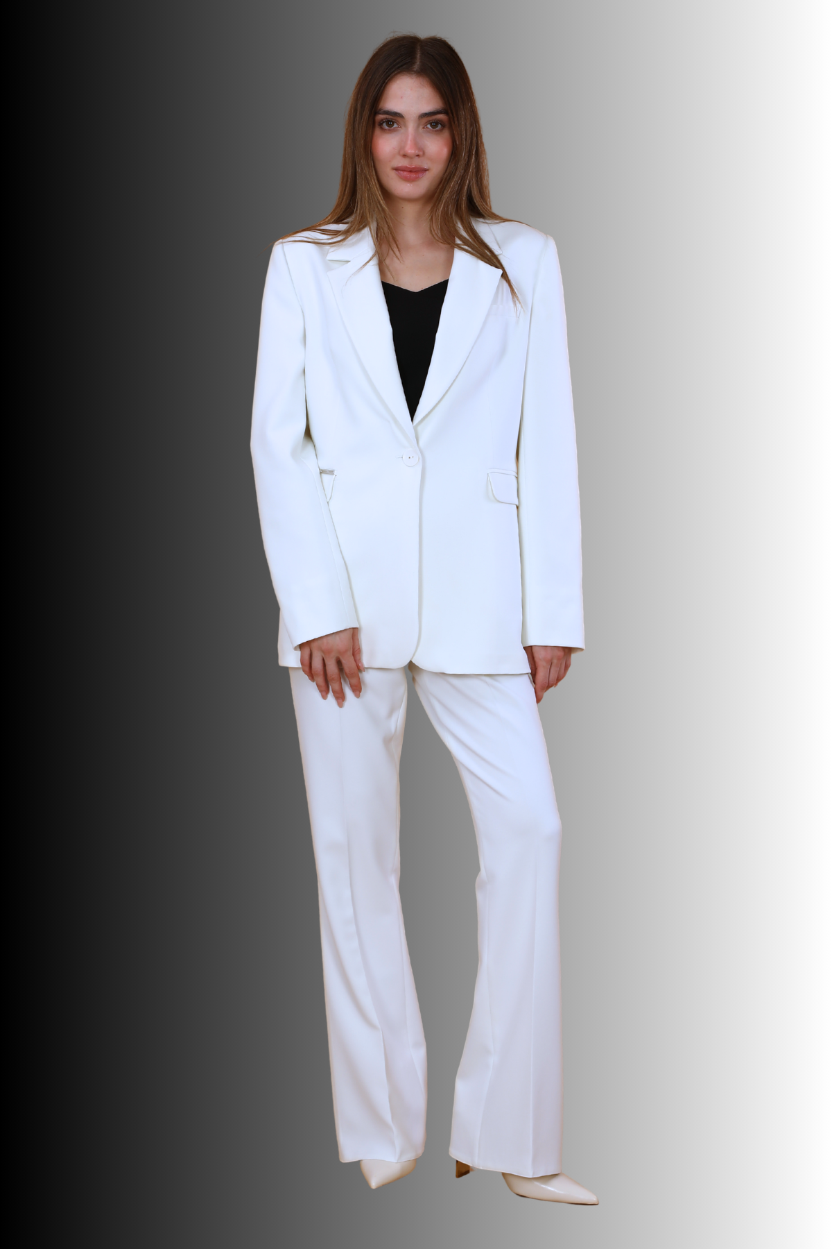 Erkek Yaka Oversize Ceket & Kemerli İspanyol Paça Pantolon-Beyaz Önder Özsoy 1097506 Pantolon Ceket Takım