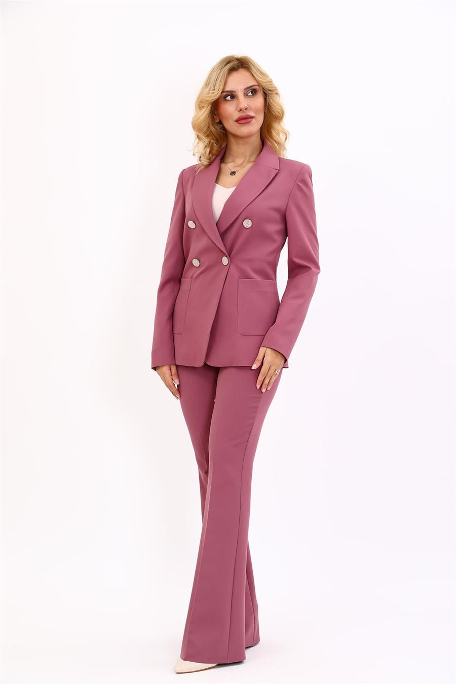 Erkek Yaka Torba Cepli Klasik Ceket &  İspanyol Paça Pantolon-Rose Önder Özsoy 1062530 Cep Torbalı Ceket & İspanyol  Paça Pantolon Takım