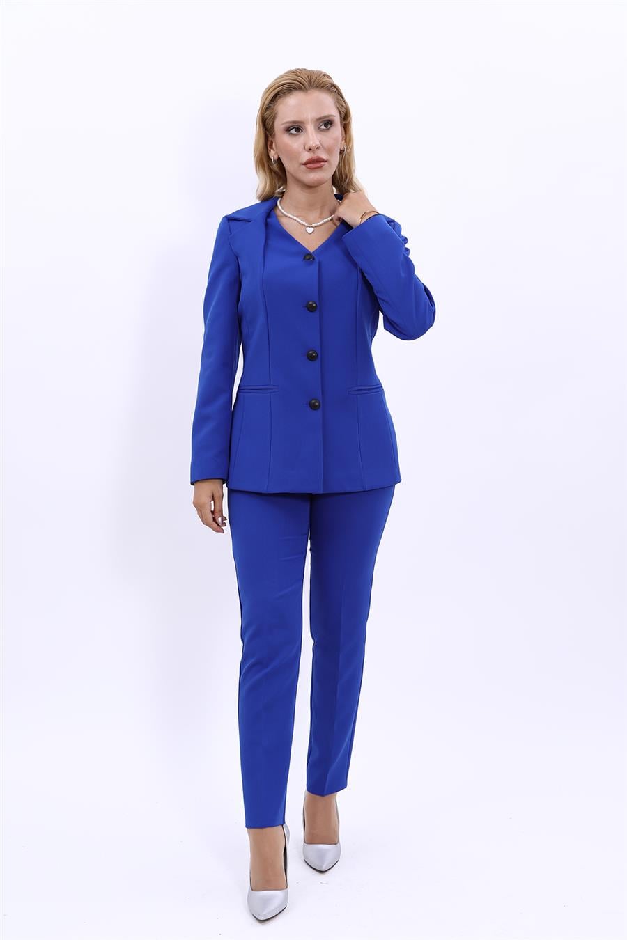 Erkek Yaka Yelek Ceket & Dar Paça Pantolon-Saks Önder Özsoy 1076510 Kare Yaka Ceket & Boru Paça Pantolon Takım