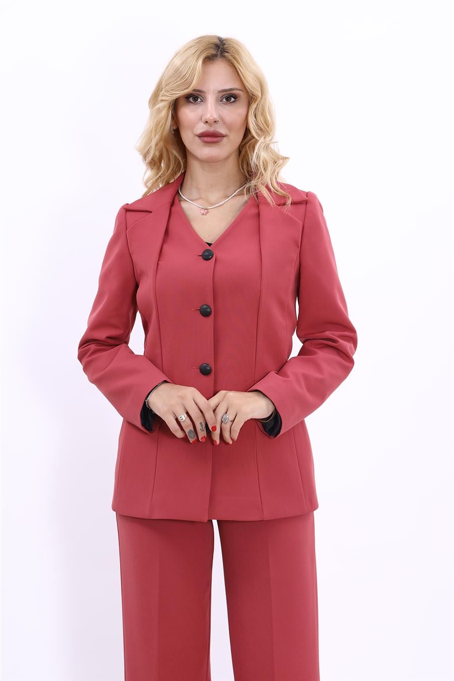 Erkek Yaka Yelek Ceket-Kiremit Önder Özsoy 1076100 Kare Yaka Ceket