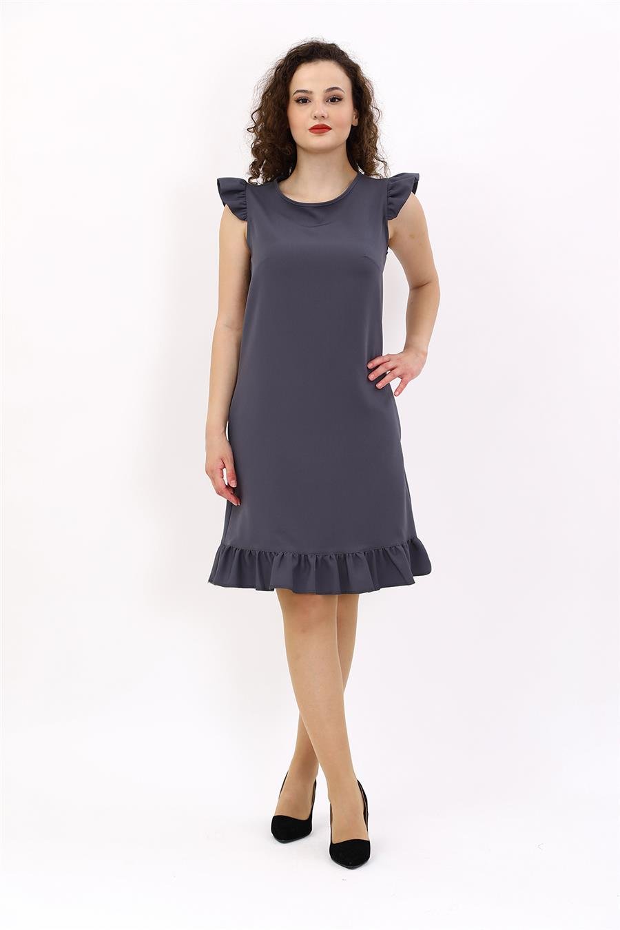 Fırfırlı Elbise-Füme Önder Özsoy 9011100 Fırfırlı Elbise