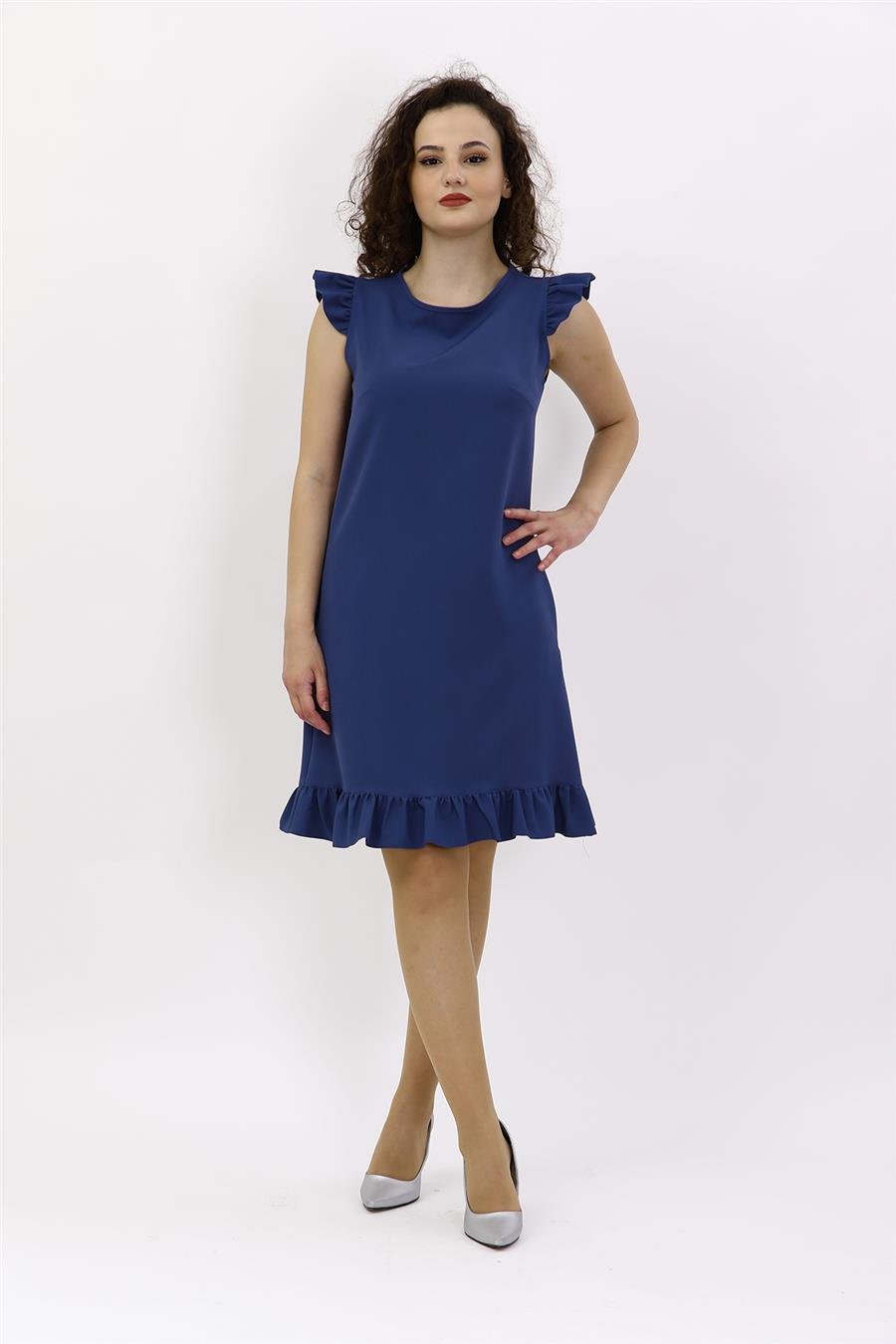 Fırfırlı Elbise-İndigo Önder Özsoy 9011100 Fırfırlı Elbise