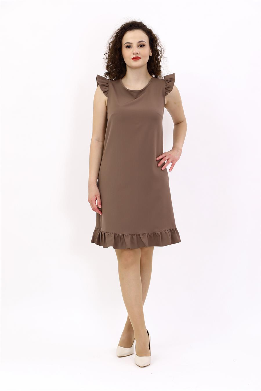 Fırfırlı Elbise-Kestane Önder Özsoy 9011100 Fırfırlı Elbise