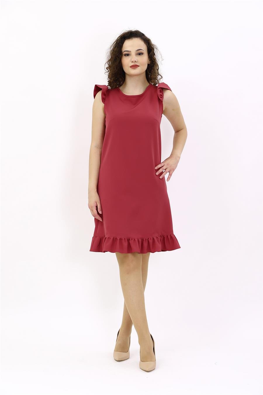 Fırfırlı Elbise-Kiremit Önder Özsoy 9011100 Fırfırlı Elbise