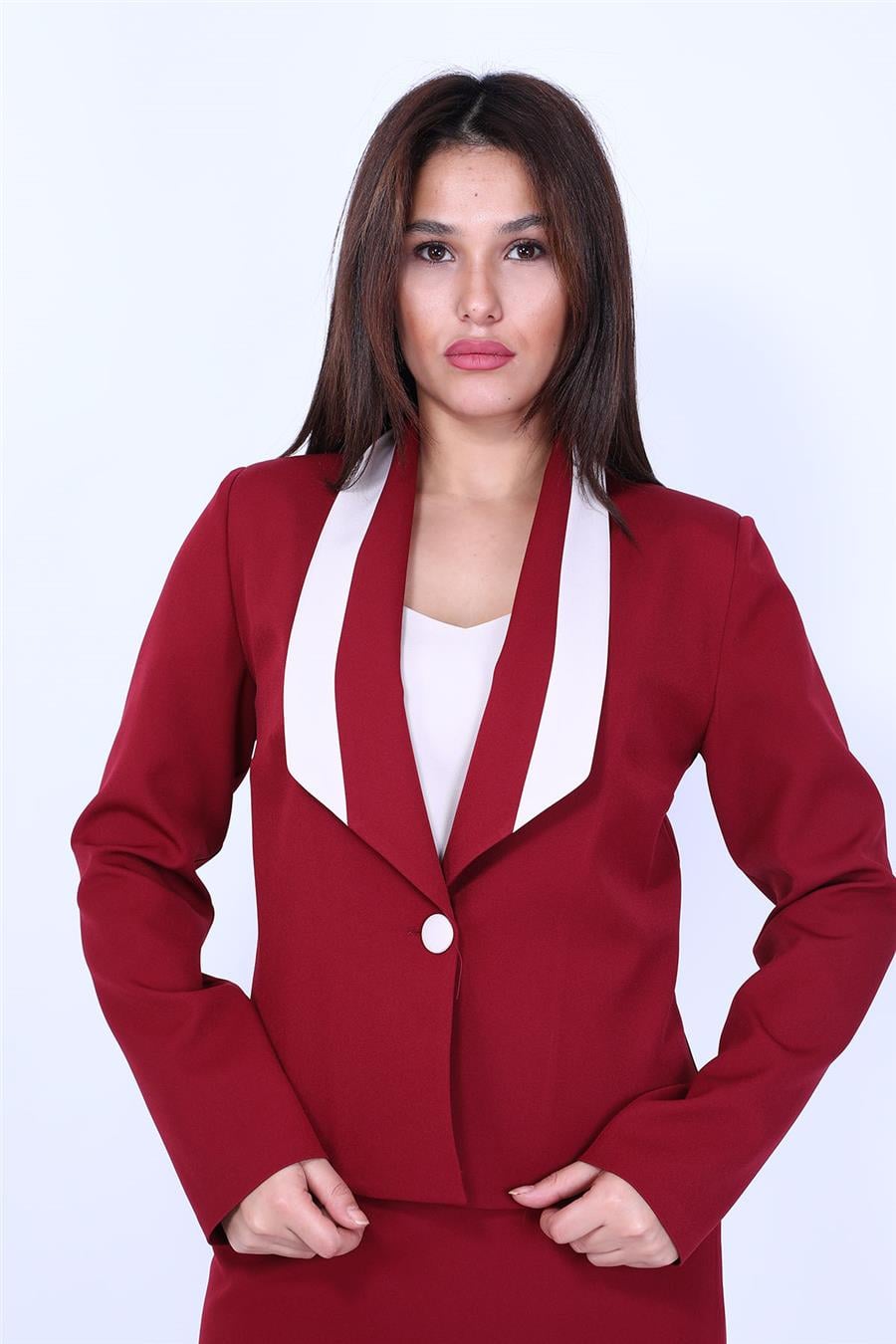 Garnili Klasik Modern Kadın Ceket-Bordo Önder Özsoy 1130100 Kısa Ceket