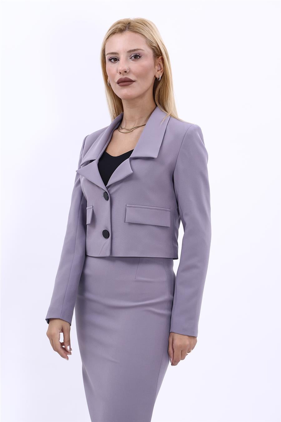 Gömlek Yaka Kısa Ceket-Antrasit Önder Özsoy 1055100 Düşük Yaka Mini Ceket