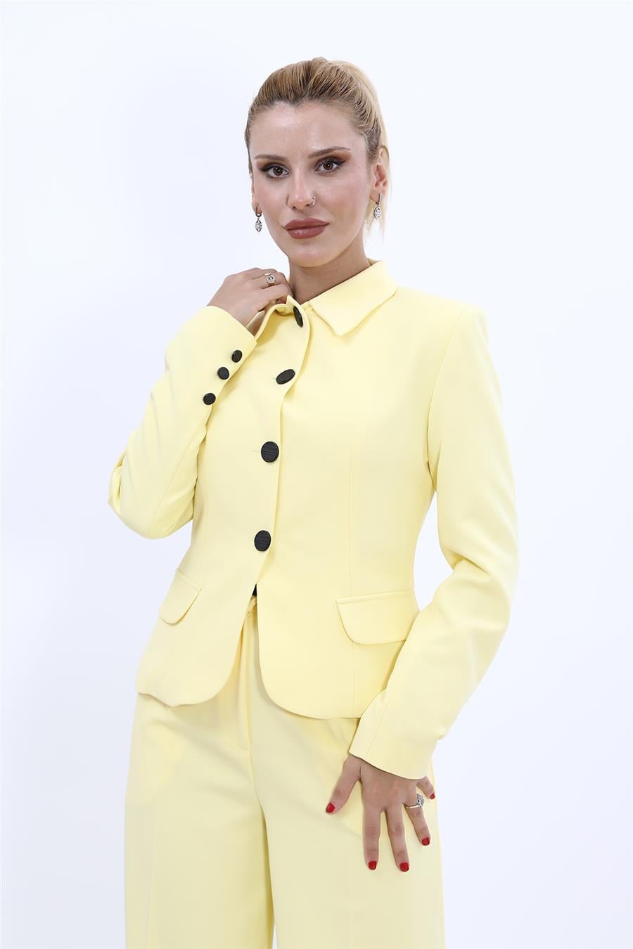 Gömlek Yaka Klasik Ceket-Sarı Önder Özsoy 1054100 Peplum Ceket