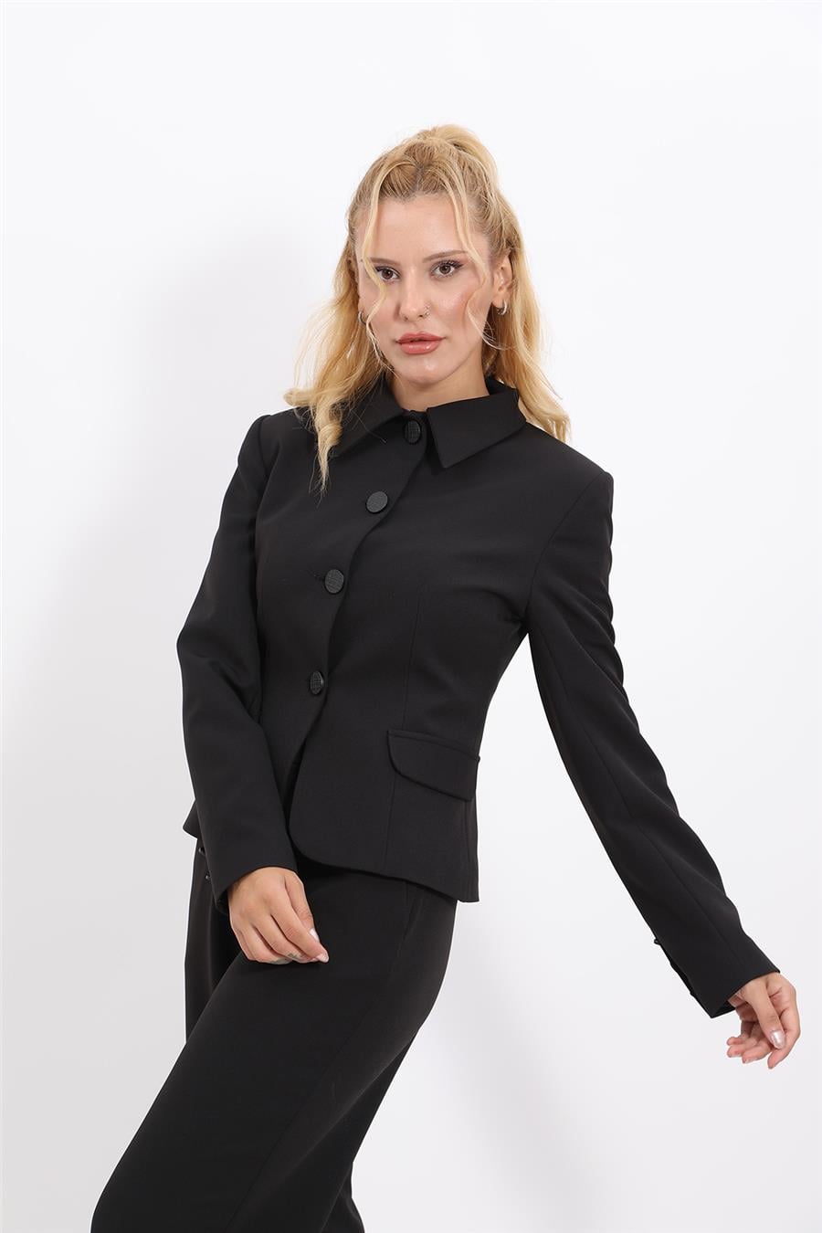 Gömlek Yaka Klasik Ceket-Siyah Önder Özsoy 1054100 Peplum Ceket