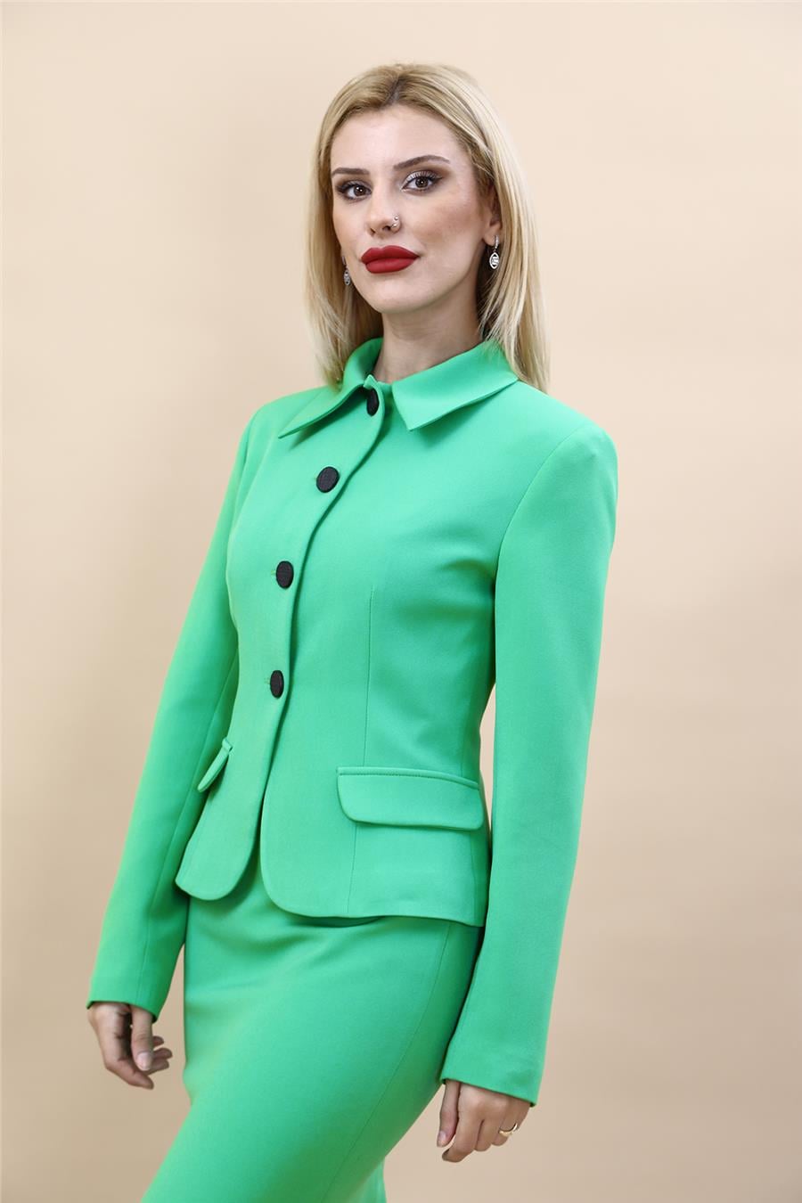 Gömlek Yaka Klasik Ceket-Yeşil Önder Özsoy 1054100 Peplum Ceket