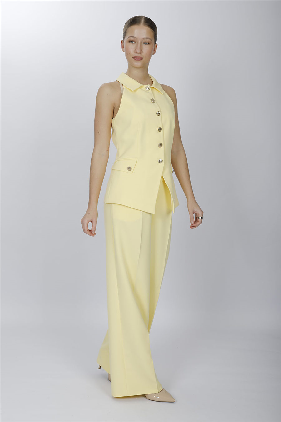 GÖMLEK YAKA MODELLİ YELEK TAKIM 1535522-Sarı Önder Özsoy 1535522 Pantolon Yelek Takım