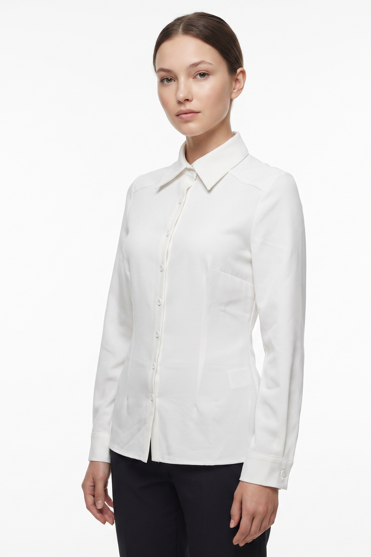 Kadın Slim Fit Dar Kesim Vucuda Oturan Uzun Kollu Basic Gömlek 3528100-Beyaz Önder Özsoy 3528100 Gömlek