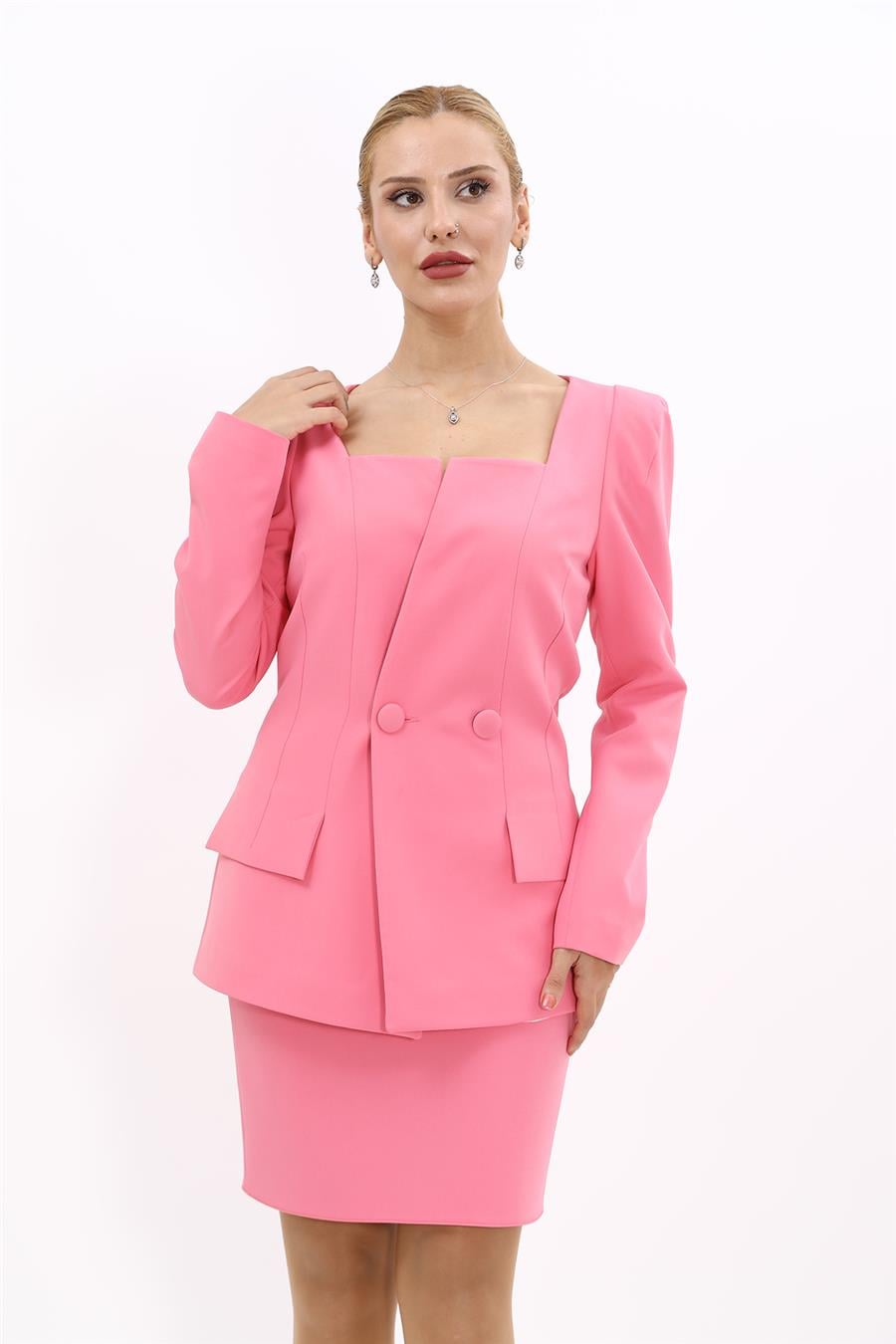 Kare Yaka Ceket-Pembe Önder Özsoy 1075100 Yelek Yaka Ceket