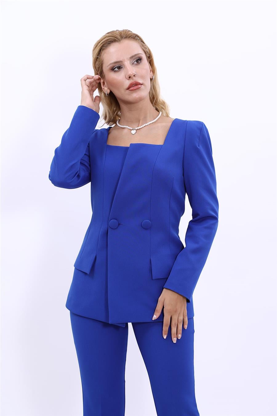 Kare Yaka Modern Kadın Ceket-Saks Önder Özsoy 1175100 Ara Boy Ceket