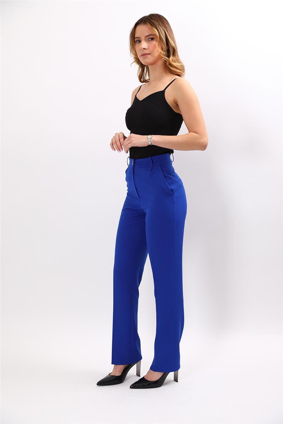 Kemerli Boru Paça Pantolon-Saks Önder Özsoy 5005100 Boru Paça Pantolon