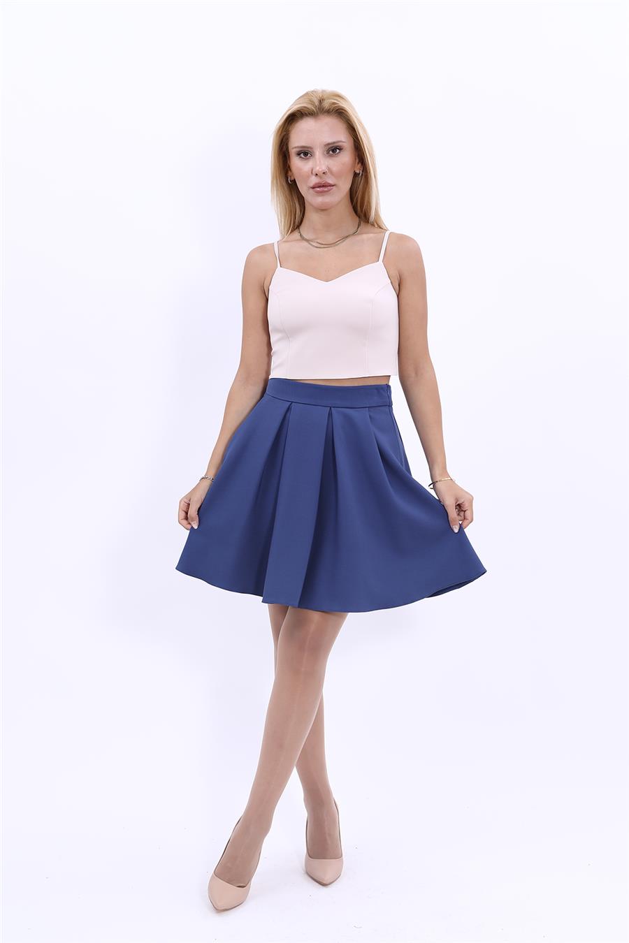 Kısa Kloş Etek-İndigo Önder Özsoy 5517100 Kloş Kısa Etek