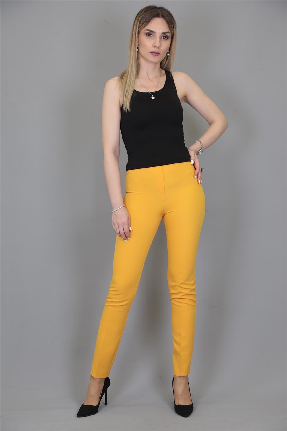 Lastikli Dar Paça Pantolon-Hardal Önder Özsoy 5014100 Beli Lastikli Fermuarlı Boru Paça Pantolon