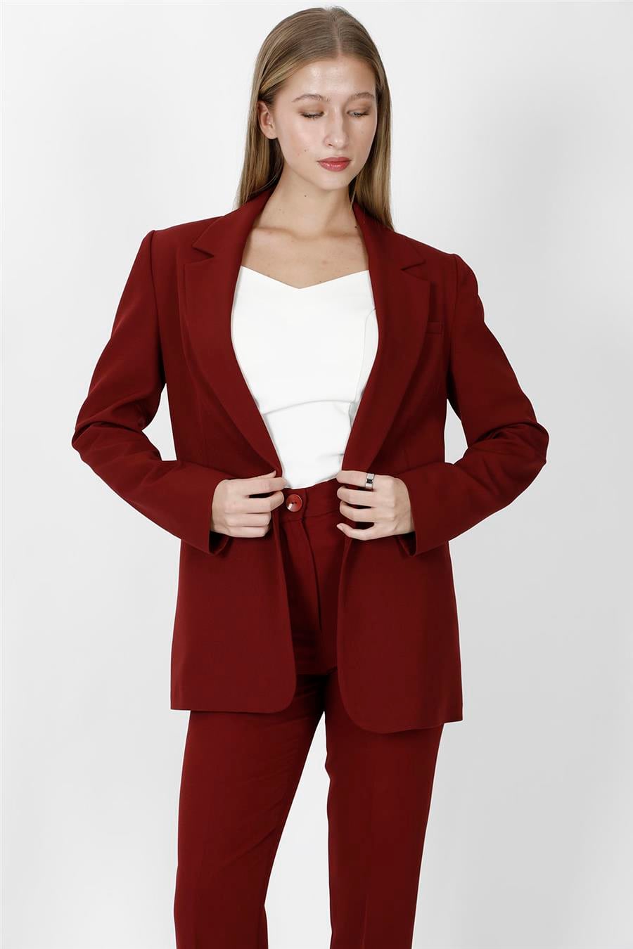Oversize Tek Düğme Klasik Kadın Ceket-Bordo Önder Özsoy 1197100 Orta Boy Ceket