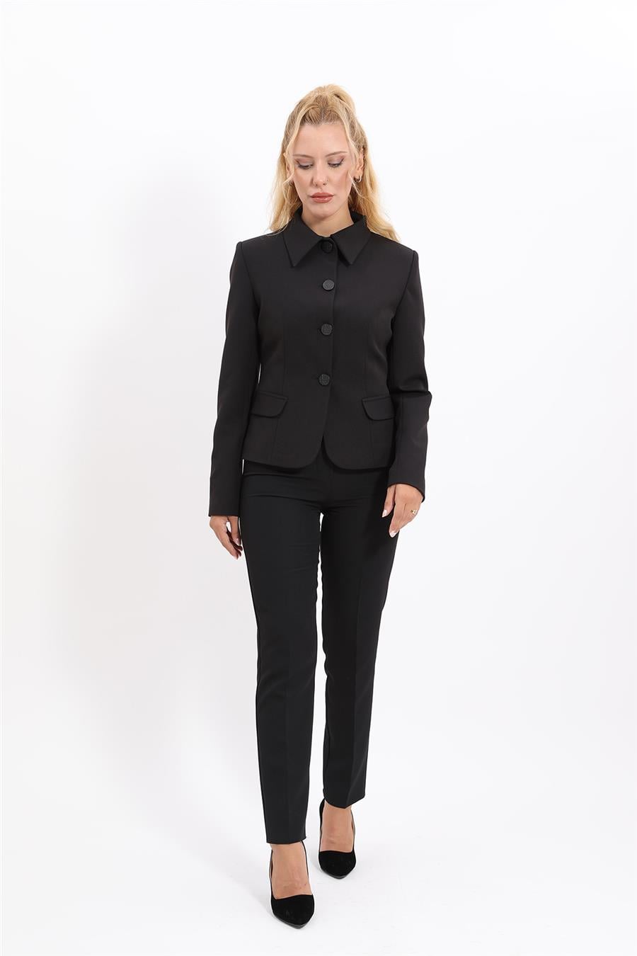 Peplum Ceket & Boru Paça Pantolon Takım-Siyah Önder Özsoy 1054510 Peplum Ceket & Boru Paça Pantolon Takım