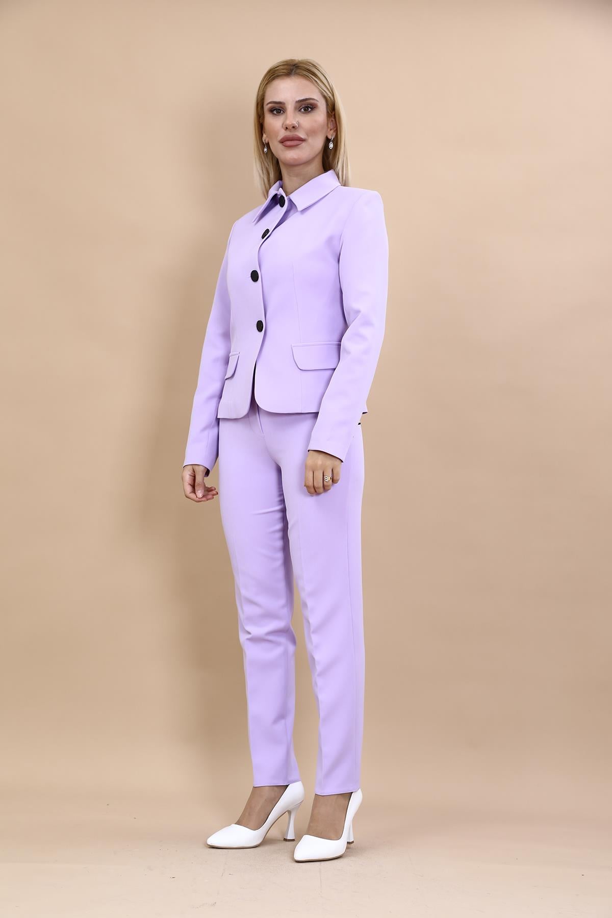 Peplum Ceket & Boru Paça Pantolon Takım-Menekşe Önder Özsoy 1054510 Peplum Ceket & Boru Paça Pantolon Takım