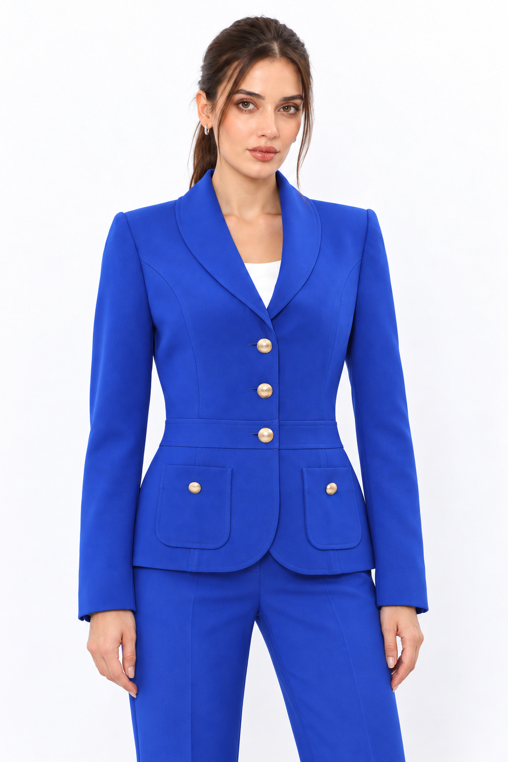 Şal Yaka Torba Cepli Spor Kadın Ceket-Saks - 1194100 Önder Özsoy 1194100 Şal Yaka Ceket