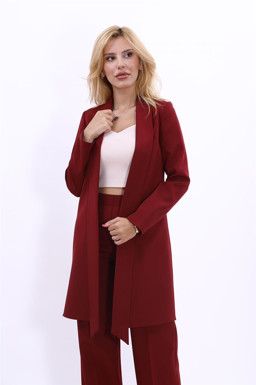 Şal Yaka Uzun Ceket-Bordo Önder Özsoy 1001100 Uzun Ceket