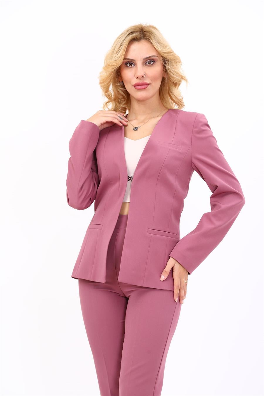 V Yaka Boydan Kuplu Kılasik Ceket-Rose Önder Özsoy 1041100 V Yaka Uzun Ceket