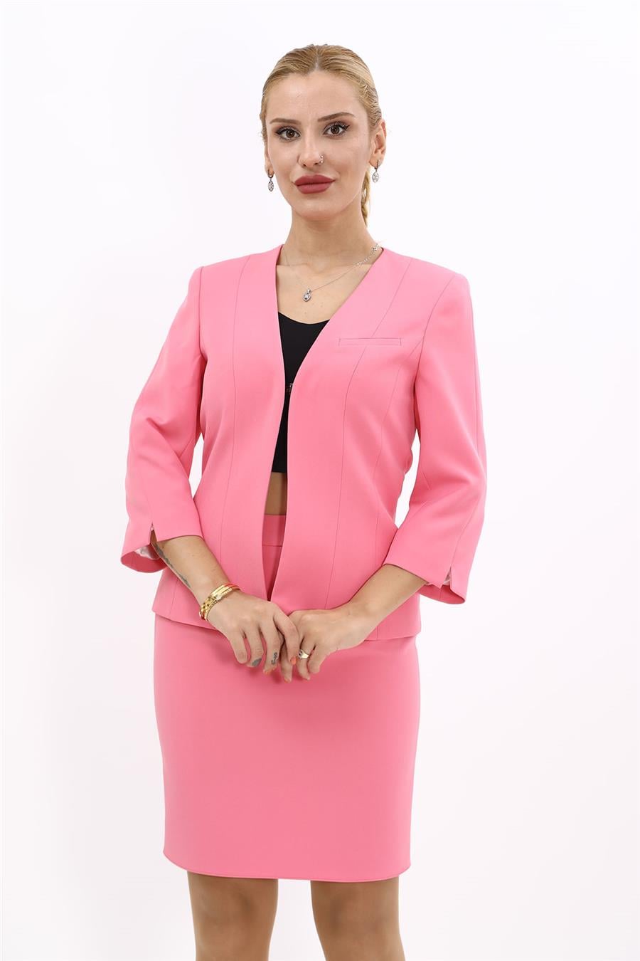 V Yaka Kısa Ceket-Pembe Önder Özsoy 2116100 Kısa Ceket