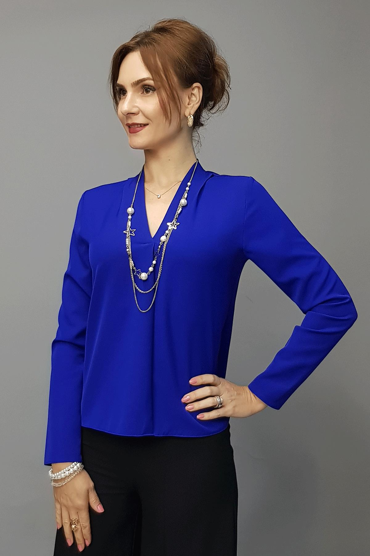 V Yaka Omuz Pileli Uzun Kol Bluz-Saks Önder Özsoy 3502100 V Yaka Omuz Pileli Uzun Kol Bluz