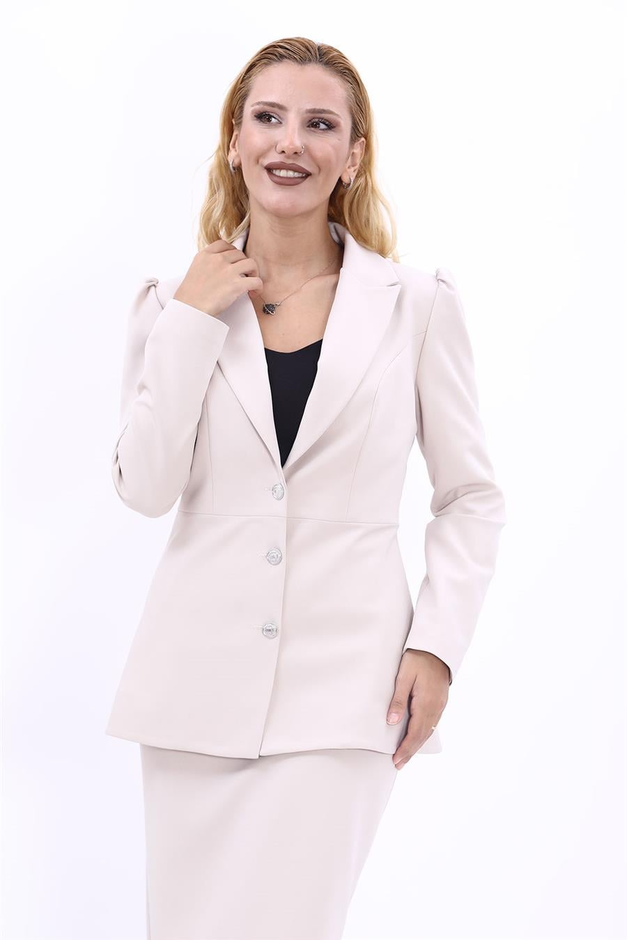 Yakalı Model Kadın Ceket -Bej Önder Özsoy 1163100 Ara Boy Ceket