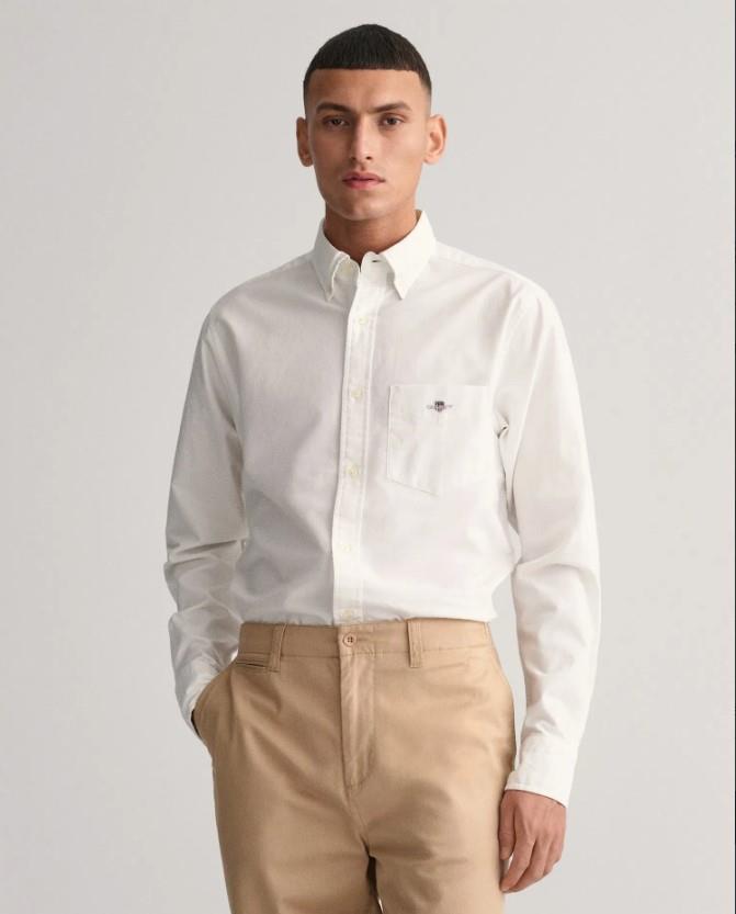 GANT Erkek Beyaz Regular Fit Düğmeli Yaka Oxford Gömlek