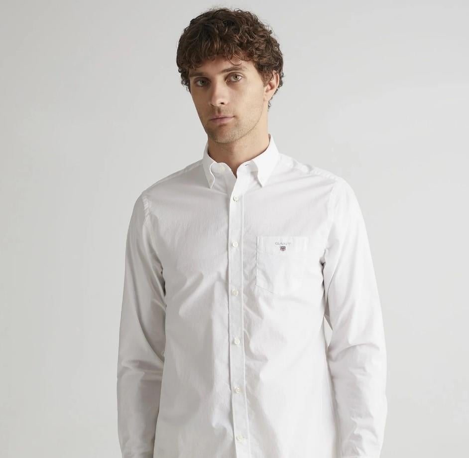 GANT Erkek Beyaz Regular Fit Düğmeli Yaka Broadcloth Gömlek
