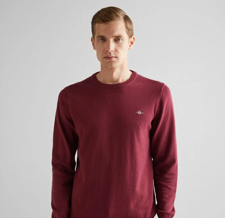 GANT Erkek Bordo Regular Fit Bisiklet Yaka Kazak