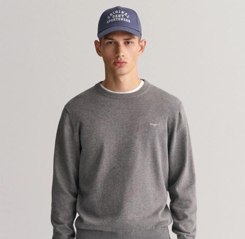 GANT Erkek Gri Regular Fit Bisiklet Yaka Kazak