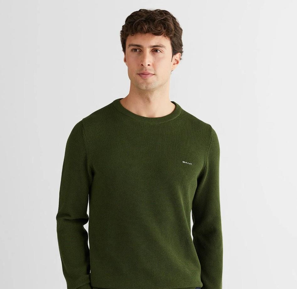 GANT Erkek Haki Regular Fit Bisiklet Yaka Triko