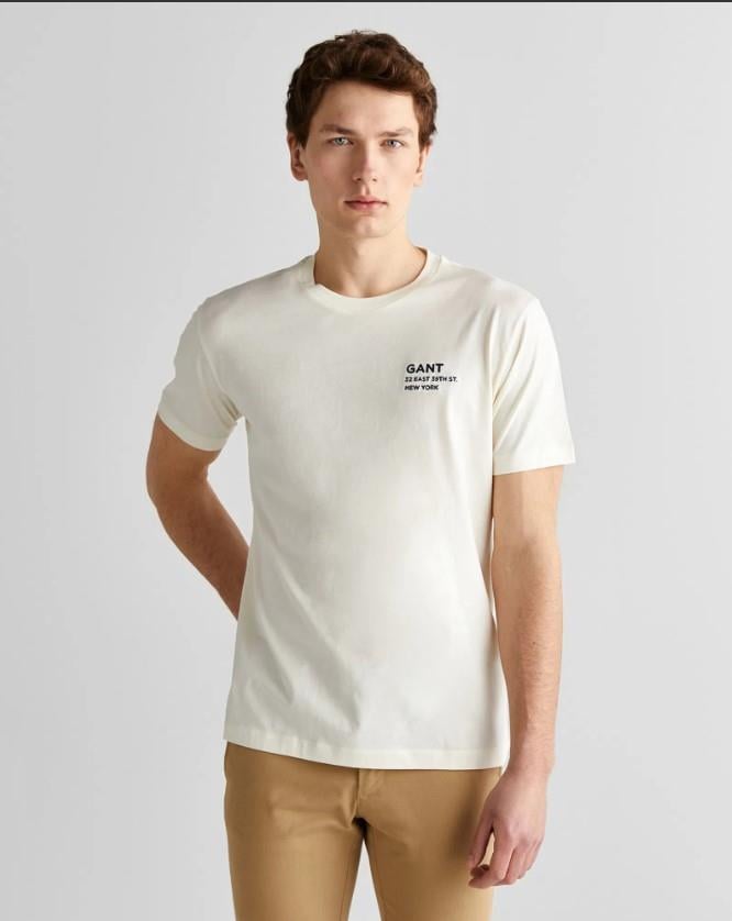 GANT Erkek Krem Regular Fit Bisiklet Yaka Logolu T-Shirt