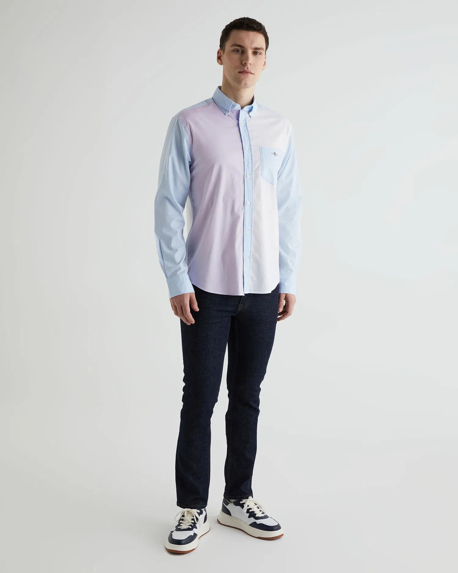 GANT Erkek Mavi Regular Fit Klasik Yaka Renk Bloklu Gömlek