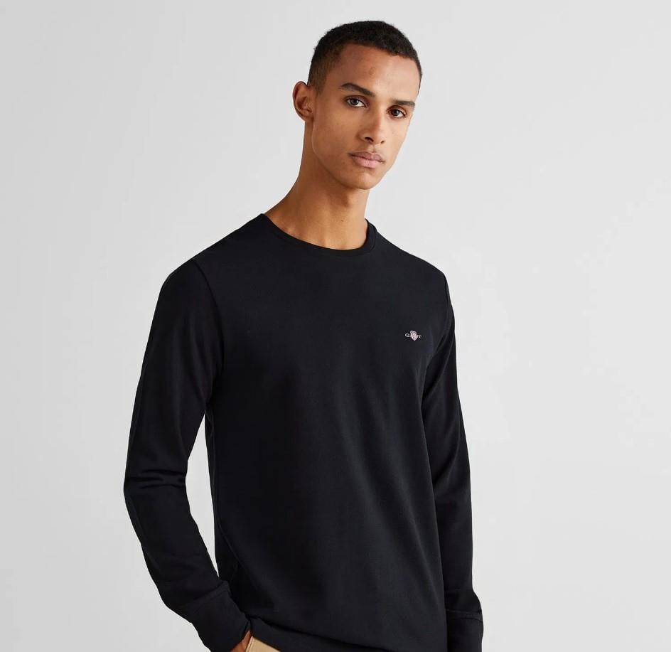 GANT Erkek Siyah Slim Fit Bisiklet Yaka T-Shirt
