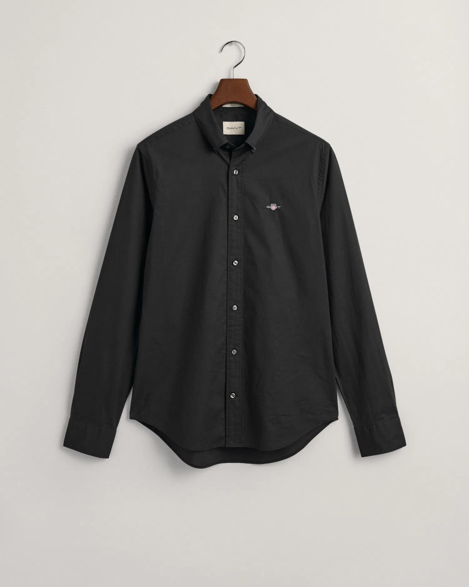 GANT Erkek Siyah Slim Fit Düğmeli Yaka Broadcloth Gömlek