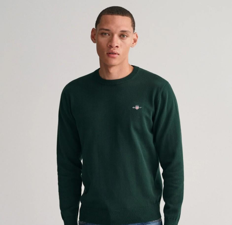 GANT Erkek Yeşil Regular Fit Bisiklet Yaka Kazak