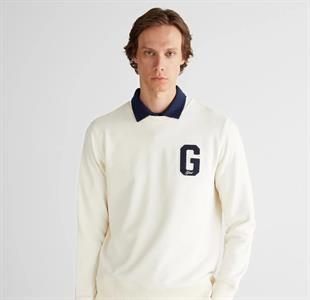 GANT Erkek Krem Regular Fit Bisiklet Yaka Logolu Sweatshirt
